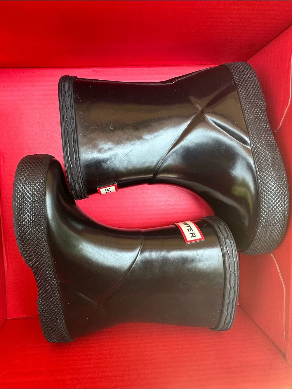 Hunter Kids’ Glossy Black Short Rain Boots Sz US 6 girls/5 boys